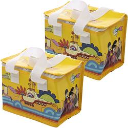 Foto van Set van 2x stuks kleine koeltassen voor lunch geel met yellow submarine print 16 x 21 x 14 cm 4,7 li - koeltas
