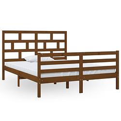 Foto van The living store bedframe grenenhout - 205.5 x 156 x 100 cm - honingbruin - montage vereist