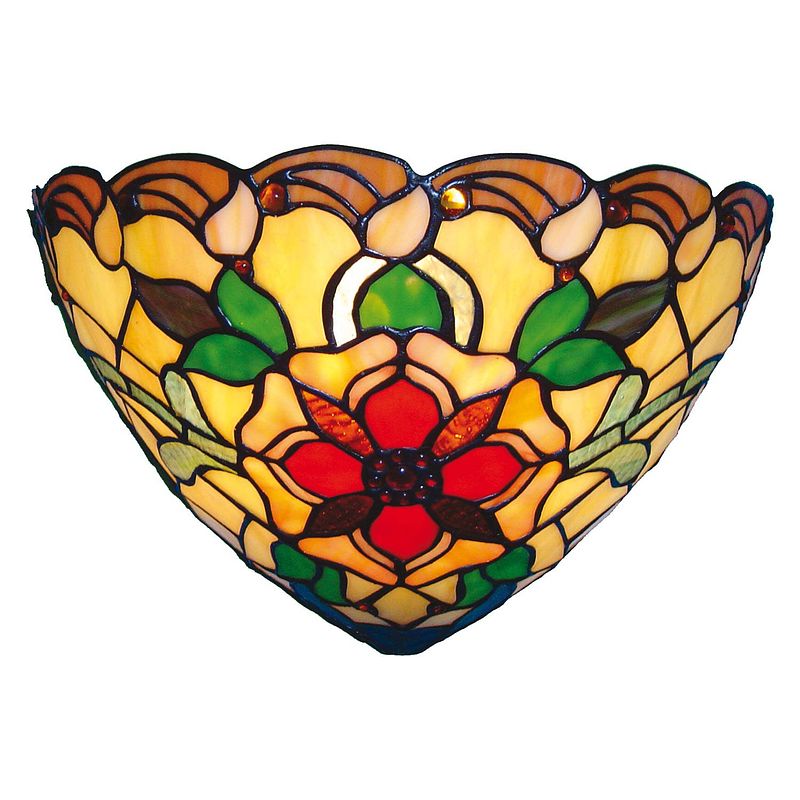 Foto van Clayre & eef tiffany wandlamp compleet red flower serie - groen, rood, geel, multi colour - ijzer, glas