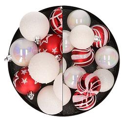 Foto van Atmosphera kerstballen - 27x st - rood/wit - 4 en 5 cm - kerstbal