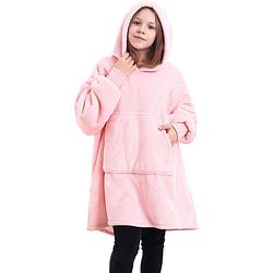 Foto van Noony roze hoodie deken kinderen - fleece deken met mouwen - ultrazachte binnenkant - one size - kids