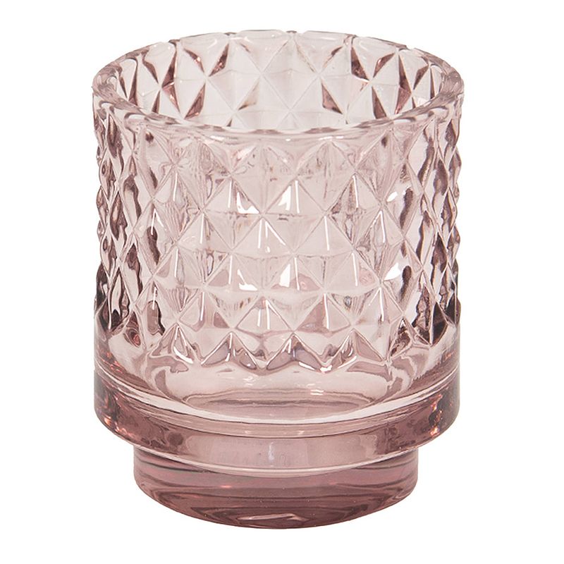 Foto van Clayre & eef glazen theelichthouder ø 7*8 cm roze glas rond waxinelichthouder windlichthouder roze waxinelichthouder