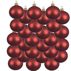 Foto van 24x glazen kerstballen mat kerst rood 6 cm kerstboom versiering/decoratie - kerstbal