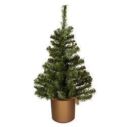 Foto van Mini kerstboom groen - in gouden kunststof pot - 60 cm - kunstboom - kunstkerstboom