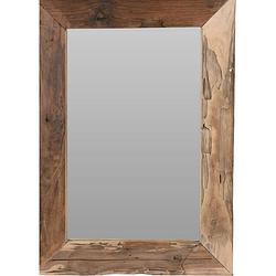 Foto van Spiegel/wandspiegel - teak hout - bruin - rechthoek - 70 x 50 cm - spiegels