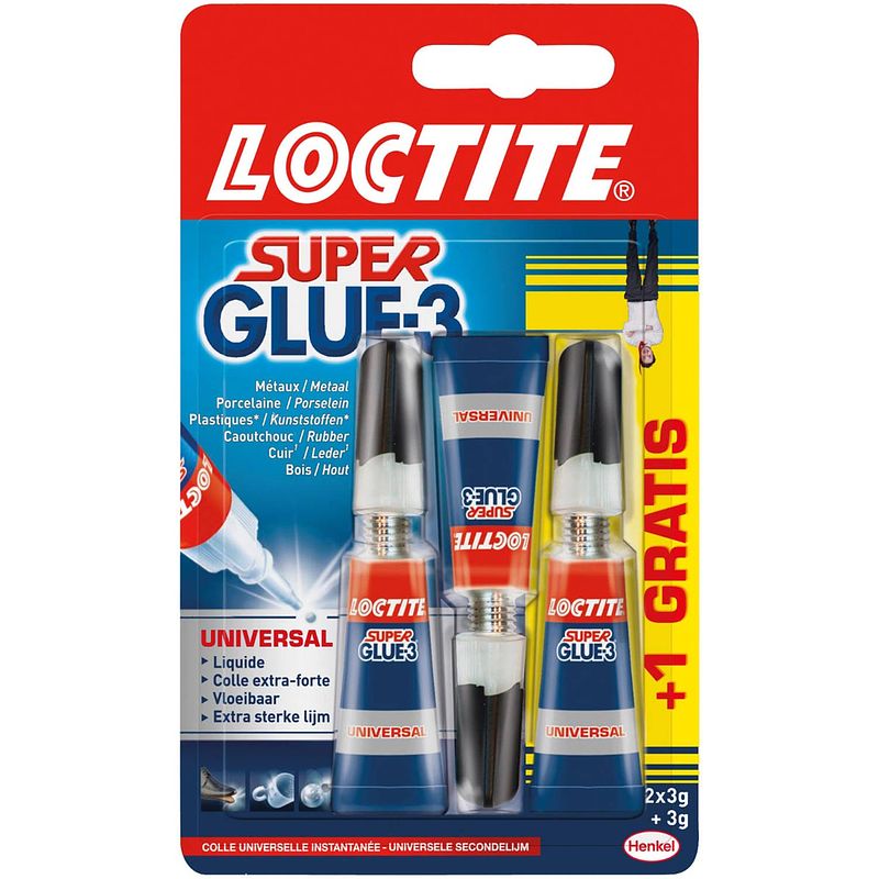 Foto van Loctite secondelijm super glue universal, 2 + 1 gratis, op blister