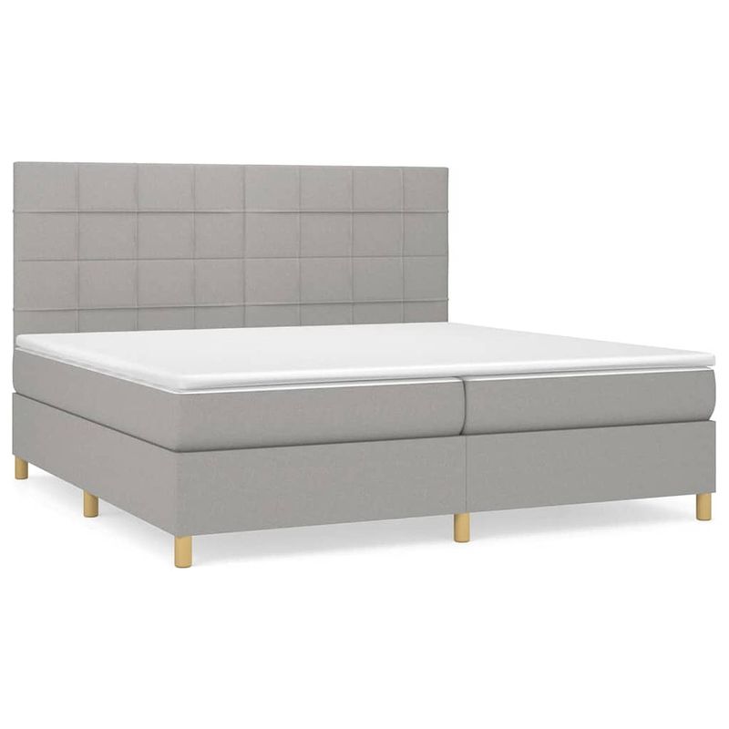 Foto van The living store boxspring bed - comfort - bed - matras en topmatras - 203x200x118/128 cm - lichtgrijs - stof (100%