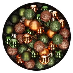 Foto van Kleine kunststof kerstballen 40x stuks 3 cm in koper en groen - kerstbal
