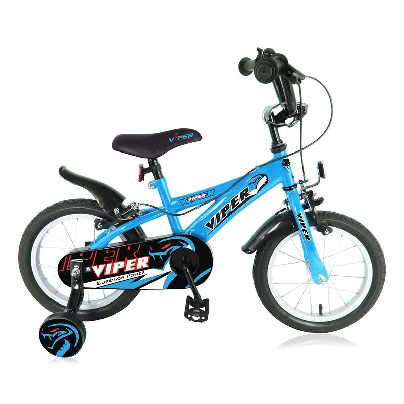 Foto van Viper jongensfiets jongensfiets 14 inch 24 cm jongens knijprem blauw