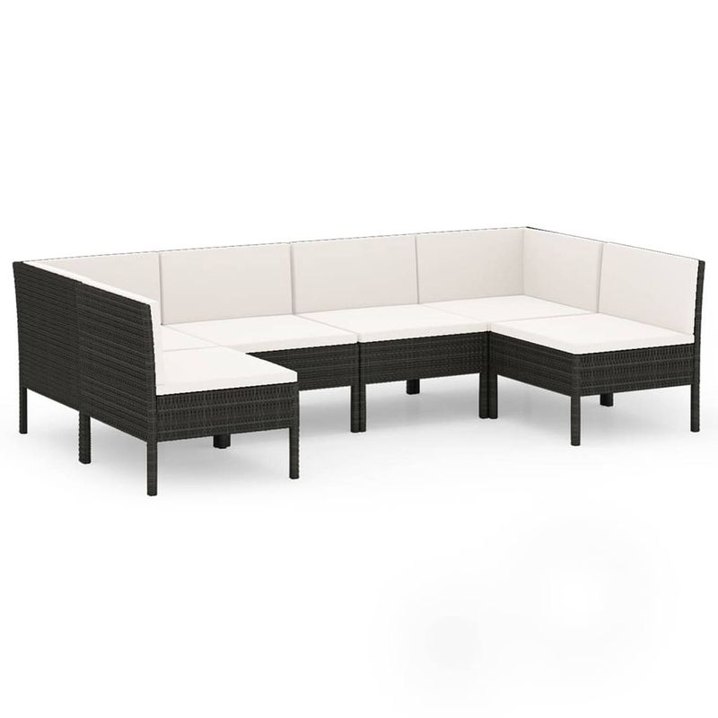 Foto van Vidaxl 6-delige loungeset met kussens poly rattan zwart