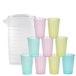 Foto van Water/limonade schenkkan 2 liter met 12x kunststof glazen voordeelset - schenkkannen