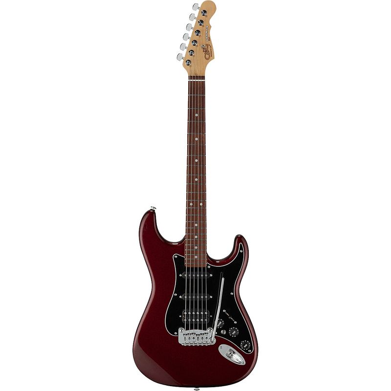 Foto van G&l fullerton deluxe legacy hss ruby red metallic rw elektrische gitaar met deluxe gigbag