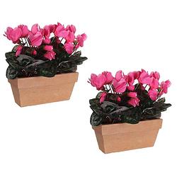 Foto van 2x stuks cyclaam balkon kunstplanten roze in keramieken pot l29 x b13 x h33 cm - kunstplanten