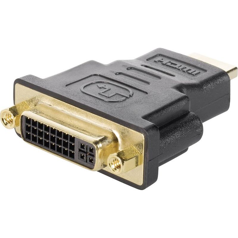 Foto van Renkforce rf-4538132 hdmi / dvi adapter [1x hdmi-stekker - 1x dvi-bus 24+5-polig] zwart vergulde steekcontacten