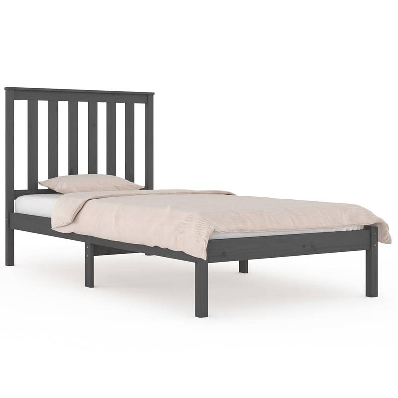 Foto van Vidaxl bedframe massief grenenhout grijs 90x190 cm 3ft single