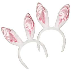 Foto van 4x stuks verkleed diadeem wit met roze konijnen/hazen oren - verkleedhoofddeksels