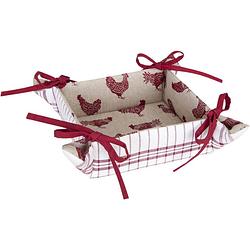 Foto van Clayre & eef - broodmand - landelijk - geruit - kippen & hanen - country side chicken - 20 x 20 x 8 cm - beige / rood