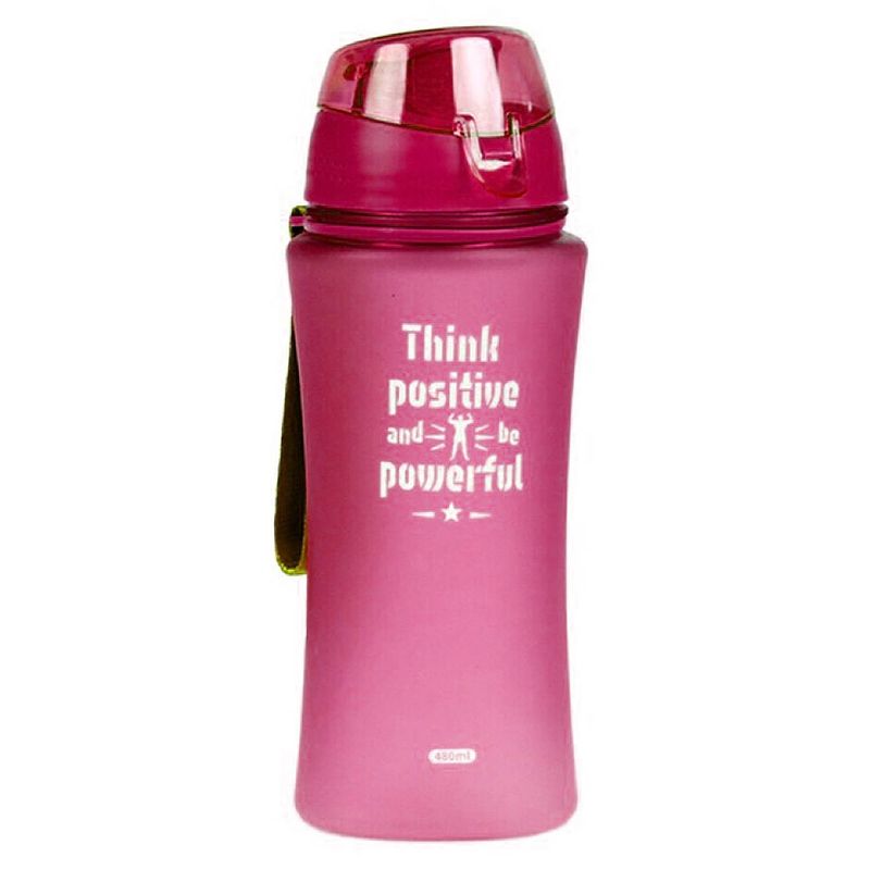 Foto van Sport bidon drinkfles/waterfles think positive print roze 480 ml - drinkflessen