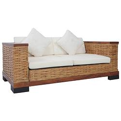 Foto van The living store rattan bankstelset - bruin/crèmewit - 2-zitsbank- 155x78x66cm - 3-zitsbank- 191x78x66cm