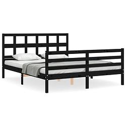 Foto van The living store bedframe - massief grenenhout - bed - 205.5 x 155.5 x 100 cm - zwart