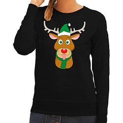 Foto van Foute kersttrui / sweater met rudolf het rendier met groene kerstmuts zwart voor dames - kersttruien l (40)