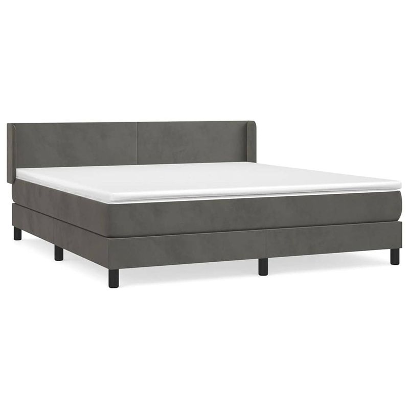 Foto van The living store donkergrijs fluweel boxspringbed - 203 x 163 x 78/88 cm - pocketvering matras - middelharde