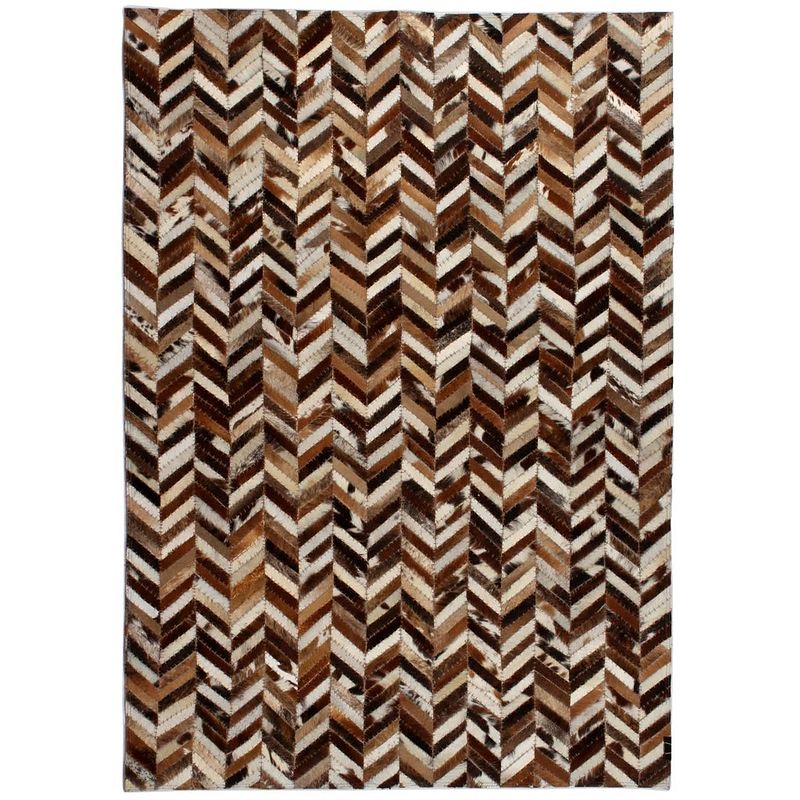 Foto van Vidaxl tapijt chevron patchwork 160x230 cm echt leer bruin/wit