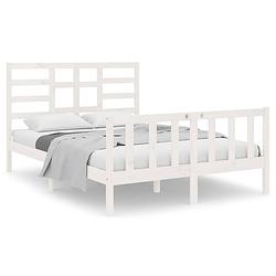 Foto van The living store houten bedframe - wit - 195.5 x 126 x 104 cm - massief grenenhout - geschikt voor matras 120 x 190 cm