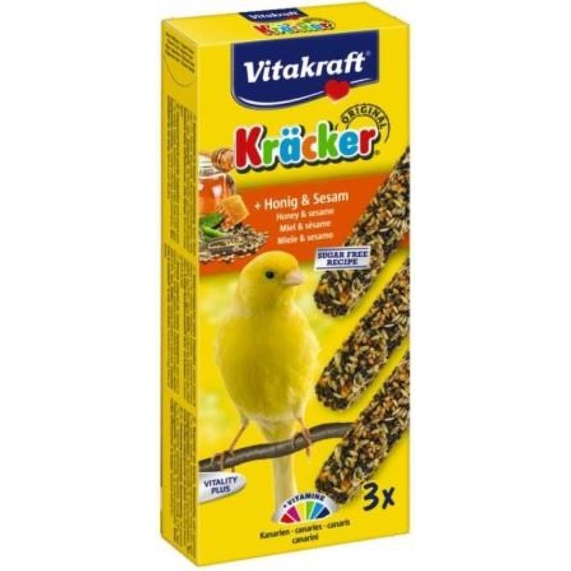 Foto van Vitakraft trio mix honing/sesam-kracker kanarie 3in1