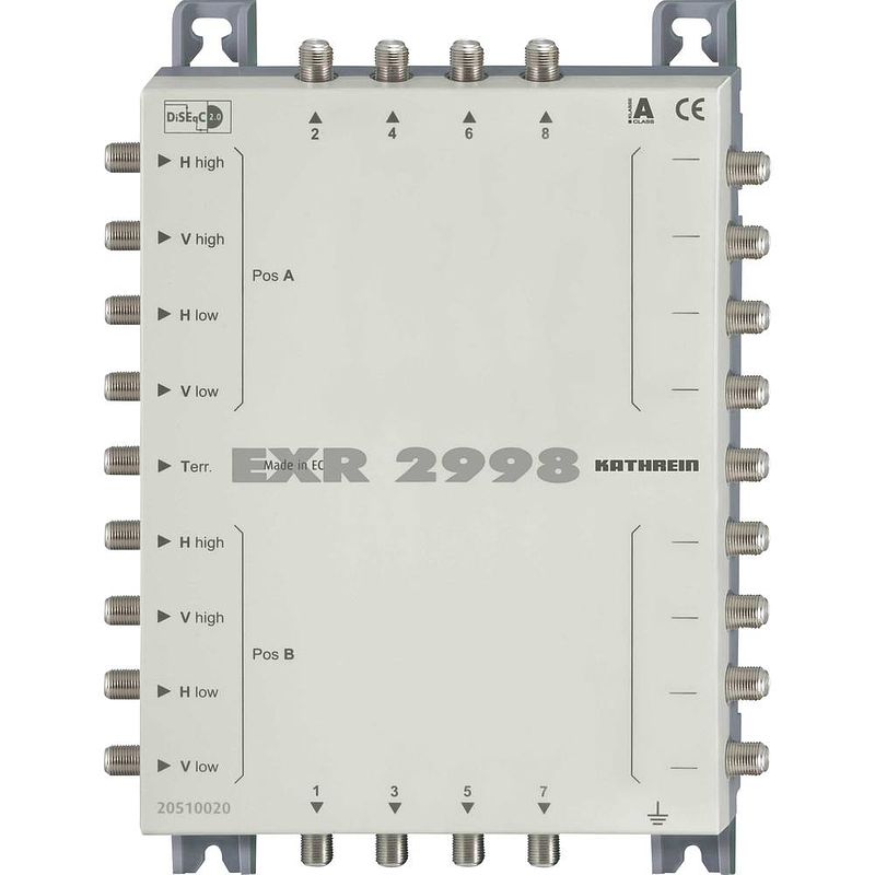 Foto van Kathrein exr 2998 satelliet multiswitch cascade ingangen (satelliet): 9 (8 satelliet / 1 terrestrisch) aantal gebruikers: 8