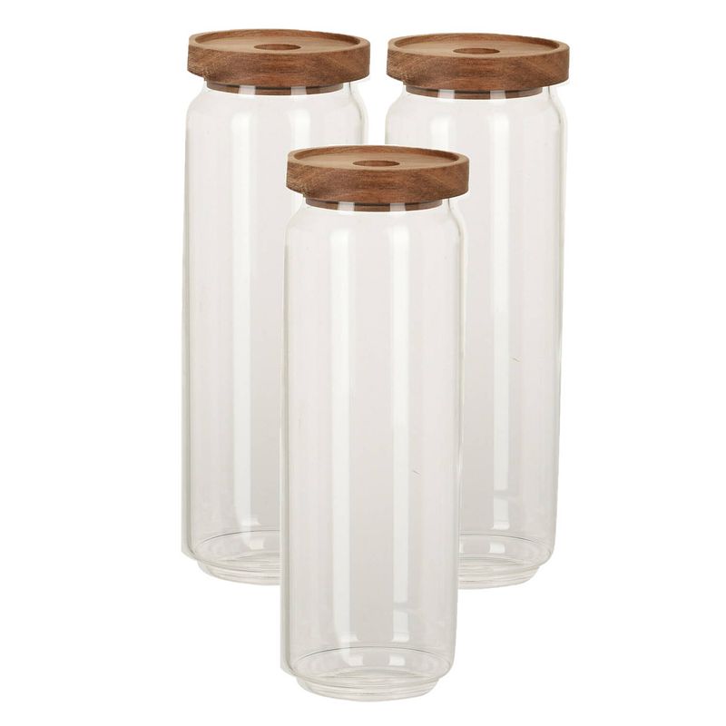 Foto van Set van 3x stuks glazen luxe keuken voorraadpot/voorraadbus 1300 ml - voorraadpot