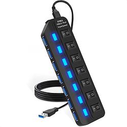 Foto van Strex usb 3.0 hub - usb splitter - 7 poorten - 5gbps - led indicatie - aan/uit switch - 100cm kabel