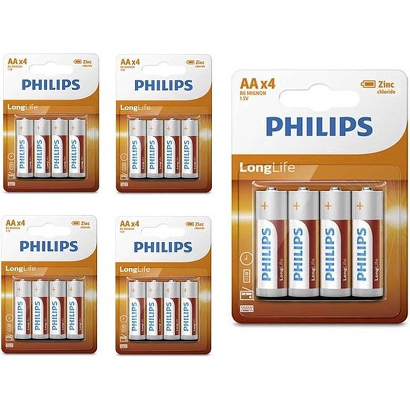 Foto van Philips longlife zinc aa/r6 - 20 stuks (5 blisters a 4st)