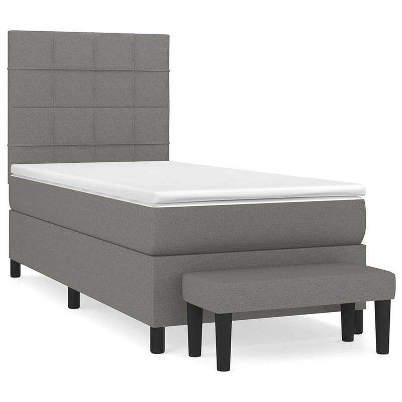 Foto van The living store boxspring bed - donkergrijs - 203 x 83 x 118/128 cm - verstelbaar hoofdbord - pocketvering matras -