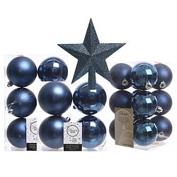 Foto van Kerstversiering kunststof kerstballen met piek donkerblauw 6-8-10 cm pakket van 45x stuks - kerstbal