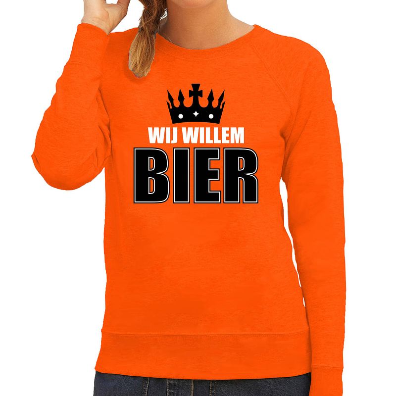 Foto van Wij willem bier sweater oranje voor dames - koningsdag truien m - feesttruien