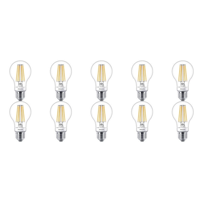 Foto van Philips - led lamp 10 pack - sceneswitch filament 827 a60 - e27 fitting - dimbaar - 1.6w-7.5w - warm wit 2200k-2700k