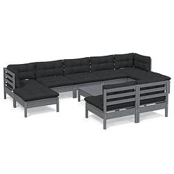 Foto van Vidaxl 10-delige loungeset met kussens grenenhout grijs