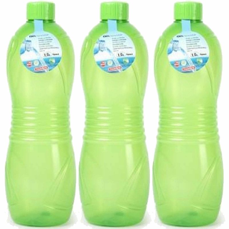 Foto van Plasticforte drinkfles/waterfles/bidon - 3x - 1500 ml - transparant/groen - kunststof - drinkflessen