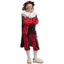 Foto van Piet verkleed kostuum 4-delig - rood/zwart - polyester - voor kinderen 128 (8 jaar) - carnavalskostuums