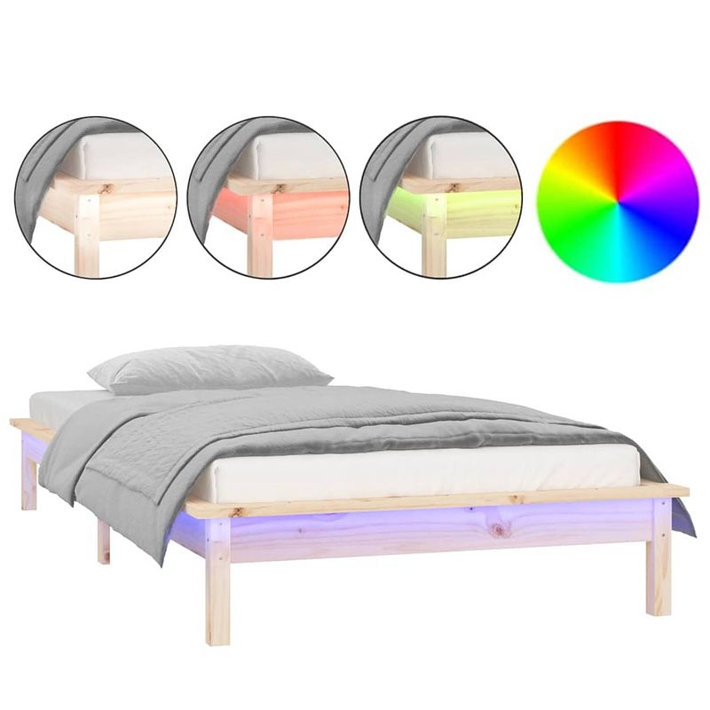 Foto van The living store houten bedframe - led-verlichting - 212 x 101.5 x 26 cm - massief grenenhout