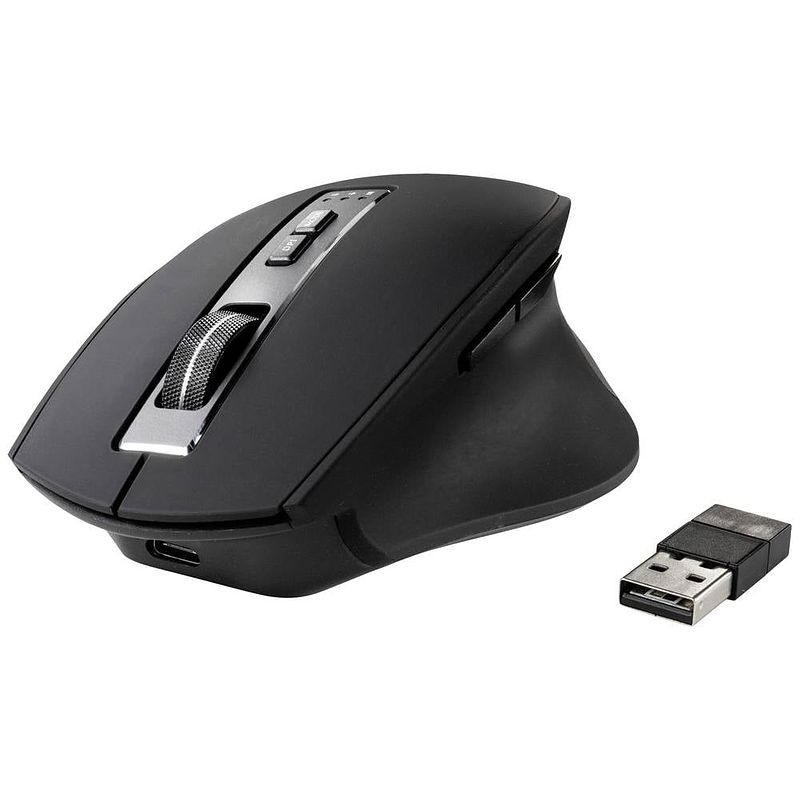 Foto van Renkforce rf-wm-300 ergonomische muis bluetooth, draadloos optisch zwart/grijs 7 toetsen 2400 dpi ergonomisch