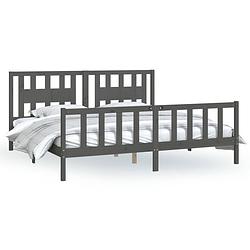 Foto van The living store houten bedframe - grijs - 205.5 x 185.5 x 69.5 cm - massief grenenhout