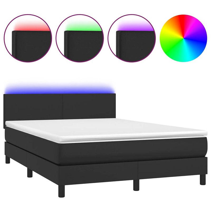 Foto van The living store boxspring bed - kunstleren bedframe - incl - matras en led