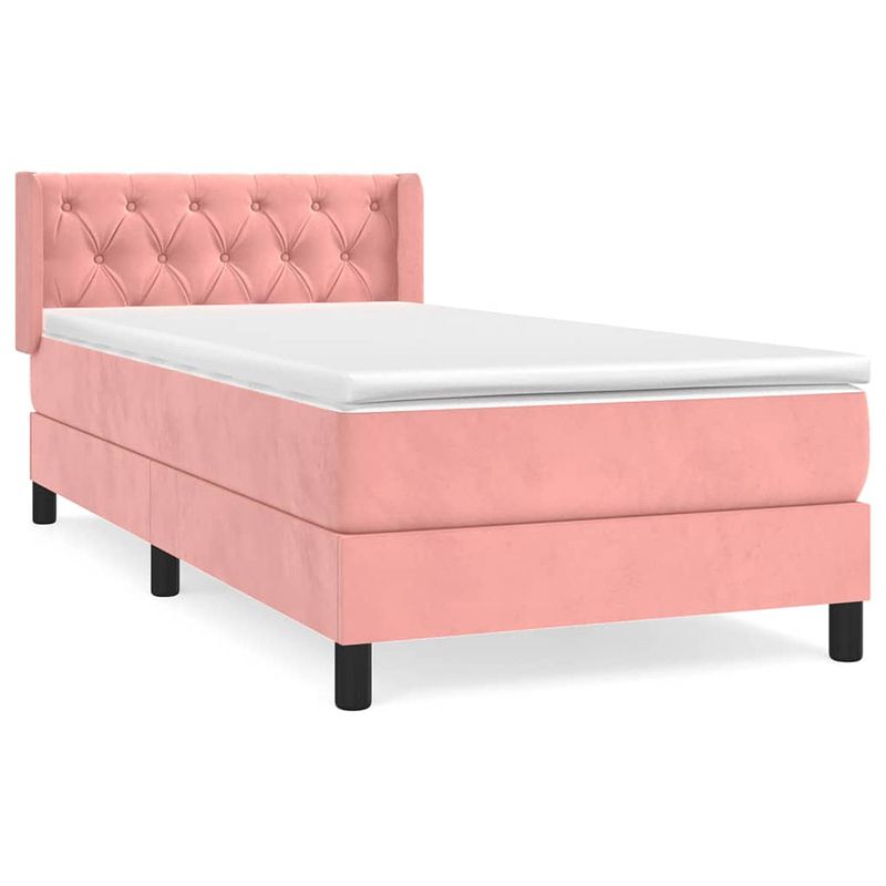 Foto van The living store boxspringbed - fluweel - 203 x 83 x 78/88 cm - roze - pocketvering matras - middelharde ondersteuning