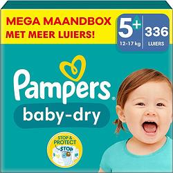 Foto van Pampers - baby dry - maat 5+ - mega maandbox- 336 stuks - 12/17 kg