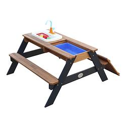 Foto van Axi emily zand & water picknicktafel van hout in antraciet / bruin watertafel & zandtafel met speelkeuken incl.
