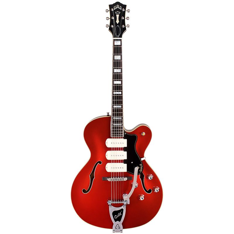 Foto van Guild newark st. collection x-350 stratford scarlet red semi-akoestische gitaar