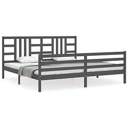 Foto van The living store bed massief grenenhouten bedframe - grijs - 205.5 x 205.5 x 100 cm - multiplex lattenbodem