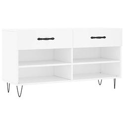 Foto van The living store schoenenbank - wit - 102 x 35 x 55 cm - bewerkt hout en ijzer